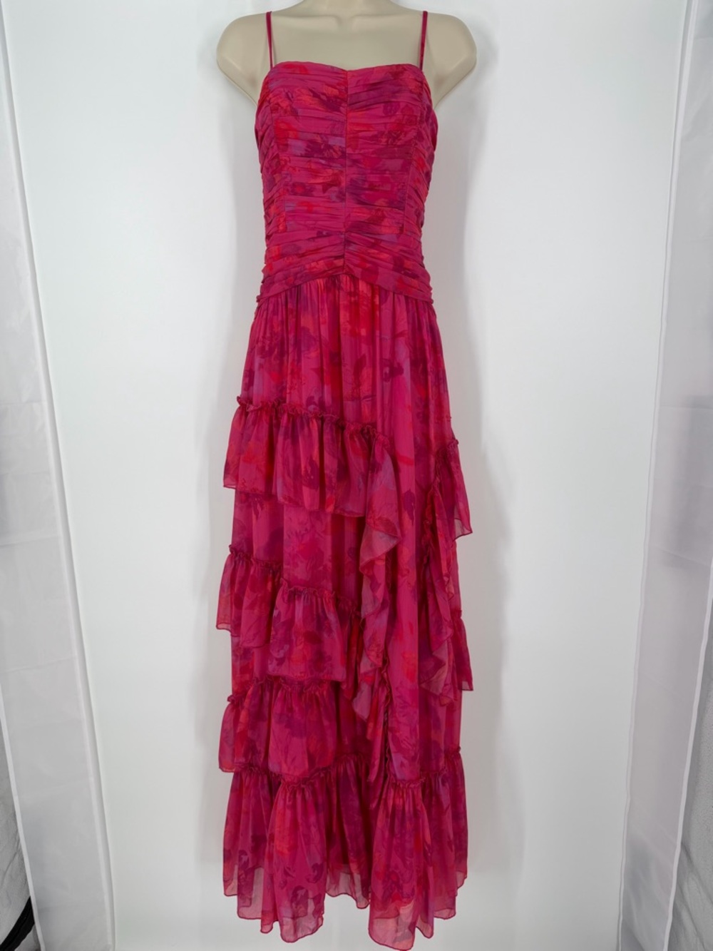 BHLDN by Anthropologie Thalia Ruffle Chiffon Maxi Dress 8 Prom Coquette Wedding - Picture 3 of 13